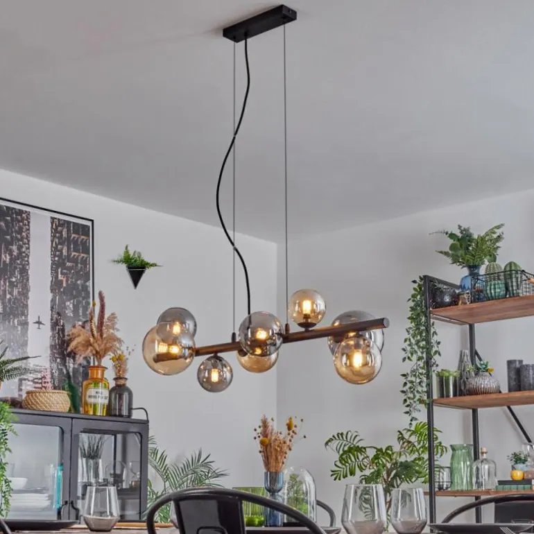 Chehalis Suspension, Boule lumineuse, Suspension Ambre, Fumé, 8 lumières
