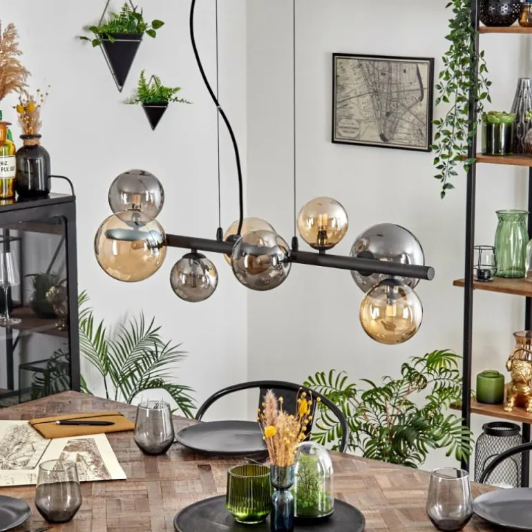 Chehalis Suspension, Boule lumineuse, Suspension Ambre, Fumé, 8 lumières