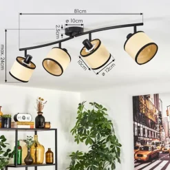 Chellas Plafonnier Noir, 4 lumières