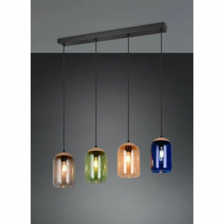 Cork Suspension Luminaires Trio Noir, 4 lumières