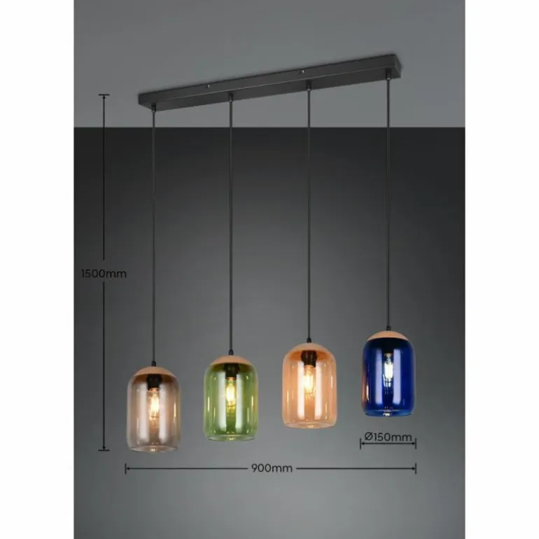 Cork Suspension Luminaires Trio Noir, 4 lumières