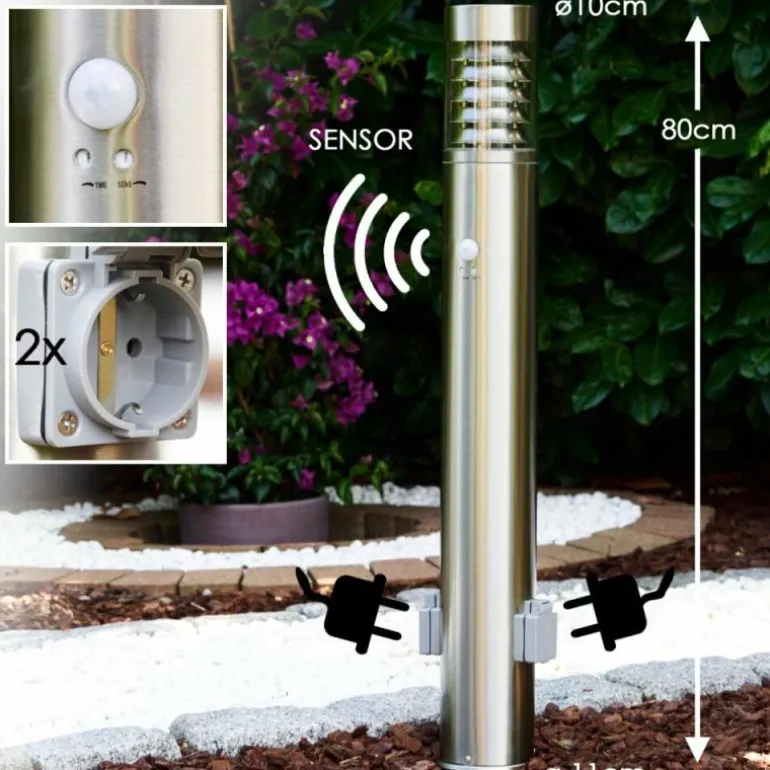 Dakar Eclairage de chemin Acier inoxydable, 1 lumière, Détecteur de mouvement