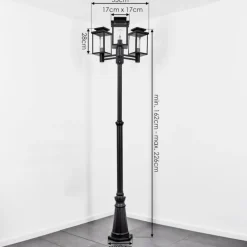 Dalasjo Réverbère, Eclairage de chemin Noir, 3 lumières