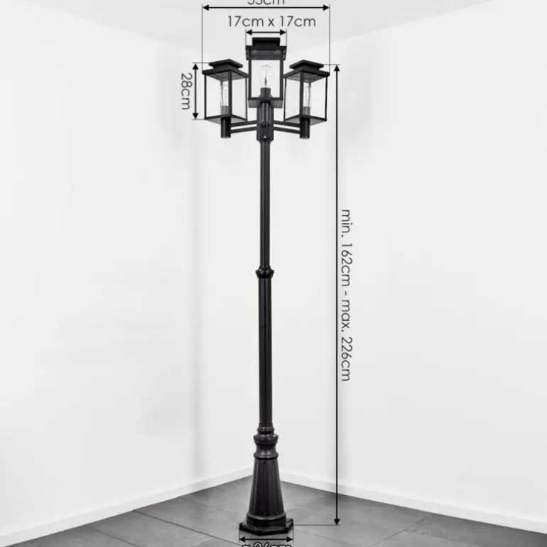 Dalasjo Réverbère, Eclairage de chemin Noir, 3 lumières