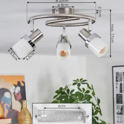 Davor Plafonnier, Spot de plafond Chrome, Nickel mat, 3 lumières