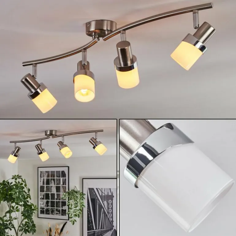 Davor Plafonnier, Spot de plafond Chrome, Nickel mat, 4 lumières