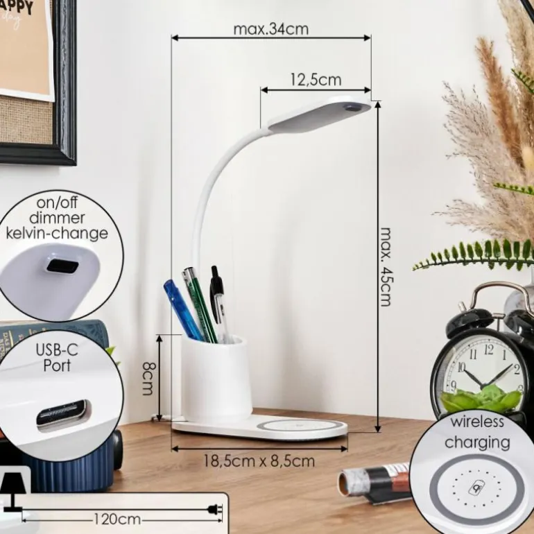 Debelmose Lampe de bureau, Lampe à poser LED Blanc, 1 lumière
