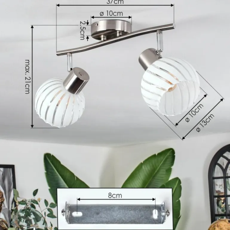 Dysted Plafonnier, Boule lumineuse Nickel mat, 2 lumières