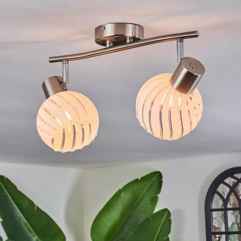 Dysted Plafonnier, Boule lumineuse Nickel mat, 2 lumières