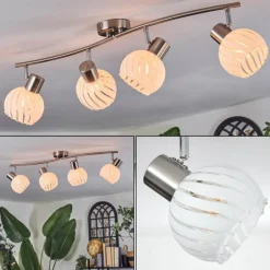 Dysted Plafonnier, Boule lumineuse Nickel mat, 4 lumières