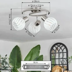 Dysted Plafonnier, Boule lumineuse Nickel mat, 3 lumières
