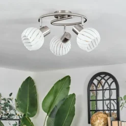 Dysted Plafonnier, Boule lumineuse Nickel mat, 3 lumières