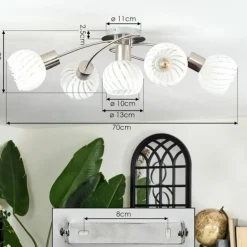 Dysted Plafonnier, Boule lumineuse Nickel mat, 5 lumières