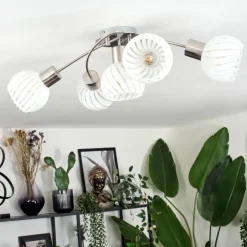 Dysted Plafonnier, Boule lumineuse Nickel mat, 5 lumières