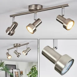 Edain Plafonnier, Spot de plafond LED Chrome, Nickel mat, 3 lumières