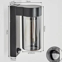 Encoberta Luminaire extérieur, Lampe murale d´extérieur Noir, 1 lumière, Détecteur de mouvement