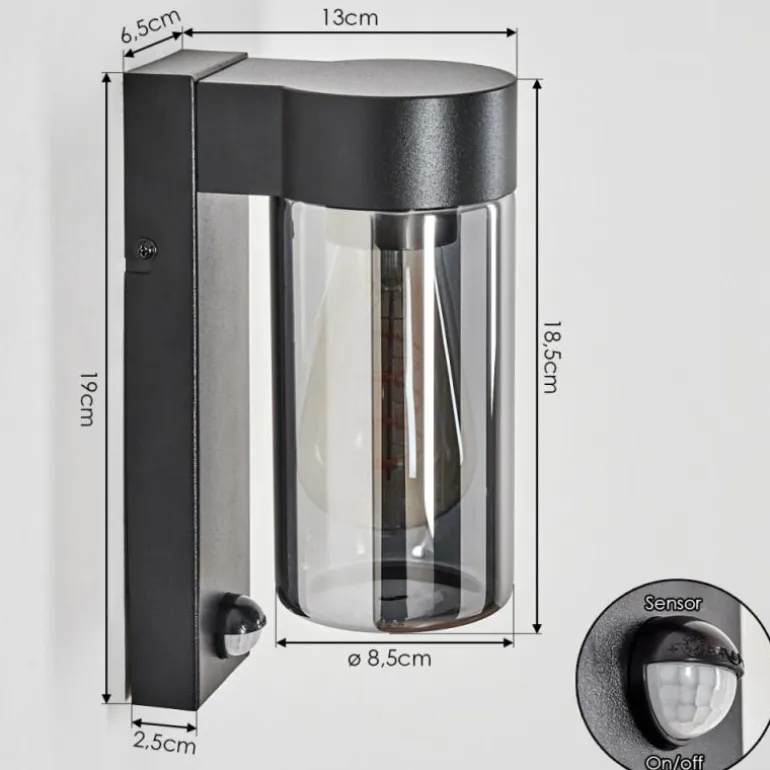 Encoberta Luminaire extérieur, Lampe murale d´extérieur Noir, 1 lumière, Détecteur de mouvement