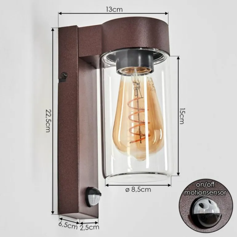Encoberta Luminaire extérieur, Lampe murale d´extérieur Rouille, 1 lumière, Détecteur de mouvement