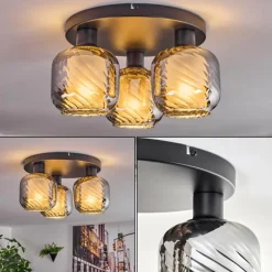 Fanhaes Plafonnier Chrome, Fumé, 3 lumières