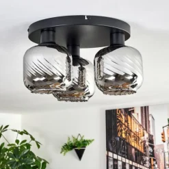 Fanhaes Plafonnier Chrome, Fumé, 3 lumières
