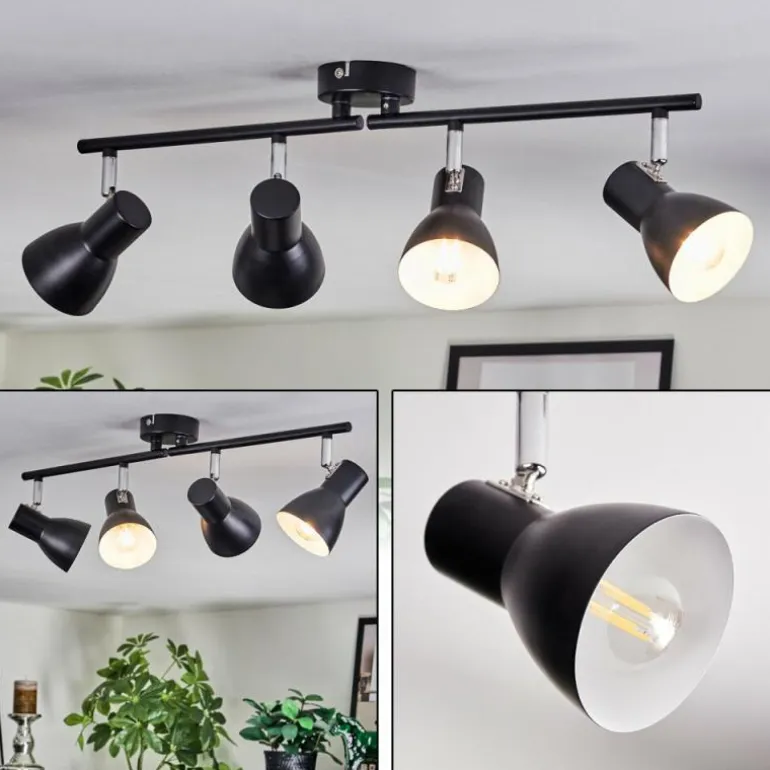 Farel Plafonnier, Spot de plafond Chrome, Noir, 4 lumières