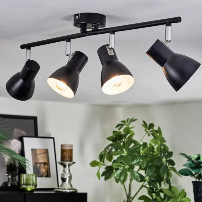 Farel Plafonnier, Spot de plafond Chrome, Noir, 4 lumières