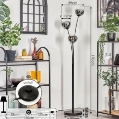 Gastor Boule lumineuse, Lampadaire Chrome, Clair, Fumé, 3 lumières