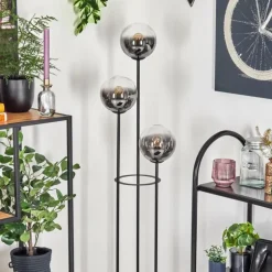 Gastor Lampadaire 30 cm Bois foncé, Noir, 3 lumières