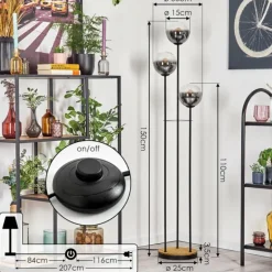 Gastor Lampadaire 30 cm Bois foncé, Noir, 3 lumières