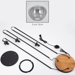 Gastor Lampadaire 30 cm Bois foncé, Noir, 3 lumières