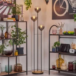 Gastor Lampadaire 30 cm Bois foncé, Noir, 3 lumières