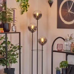 Gastor Lampadaire 30 cm Bois foncé, Noir, 3 lumières