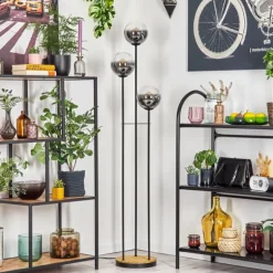 Gastor Lampadaire 30 cm Bois foncé, Noir, 3 lumières