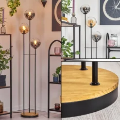 Gastor Lampadaire 30 cm Bois foncé, Noir, 3 lumières