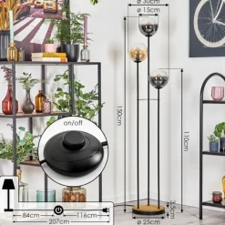 Gastor Lampadaire 30 cm Bois foncé, Noir, 3 lumières