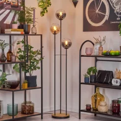 Gastor Lampadaire 30 cm Bois foncé, Noir, 3 lumières