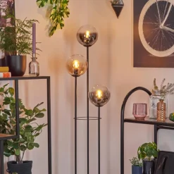 Gastor Lampadaire 30 cm Bois foncé, Noir, 3 lumières