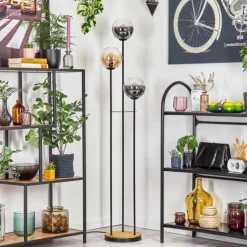 Gastor Lampadaire 30 cm Bois foncé, Noir, 3 lumières