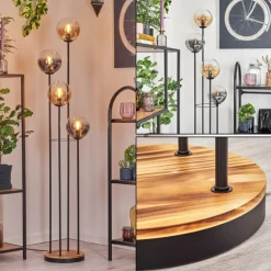 Gastor Lampadaire 30 cm Bois clair, Noir, 4 lumières