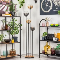 Gastor Lampadaire 30 cm Bois clair, Noir, 4 lumières