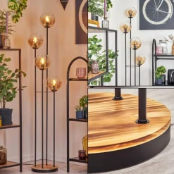 Gastor Lampadaire 30 cm Bois clair, Noir, 4 lumières