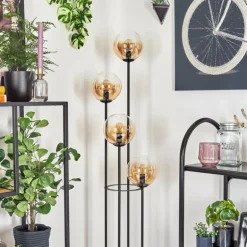Gastor Lampadaire 30 cm Bois clair, Noir, 4 lumières