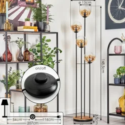 Gastor Lampadaire 30 cm Bois clair, Noir, 4 lumières