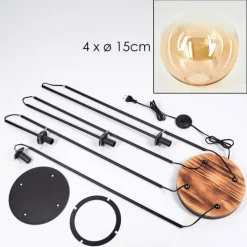 Gastor Lampadaire 30 cm Bois clair, Noir, 4 lumières