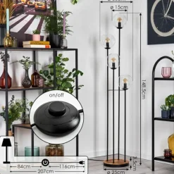 Gastor Lampadaire 30 cm Bois clair, Noir, 4 lumières