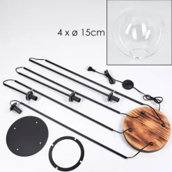 Gastor Lampadaire 30 cm Bois clair, Noir, 4 lumières