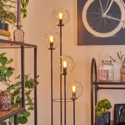 Gastor Lampadaire 30 cm Bois clair, Noir, 4 lumières