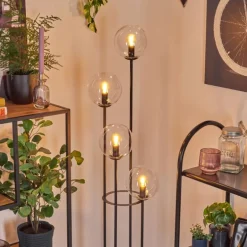 Gastor Lampadaire 30 cm Bois clair, Noir, 4 lumières