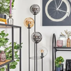 Gastor Lampadaire 30 cm Bois clair, Noir, 4 lumières