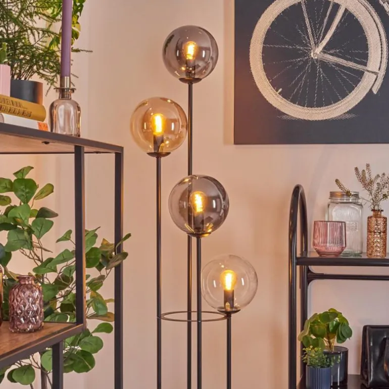 Gastor Lampadaire 30 cm Bois clair, Noir, 4 lumières